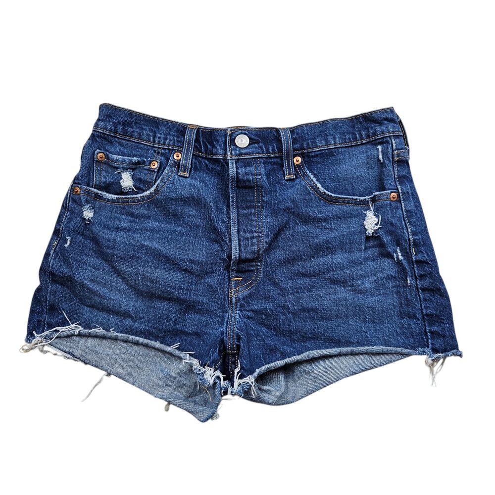 Levis 501 Original Jean Shorts Womens 29 High Rise Distressed Button Fly Denim - Picture 3 of 10